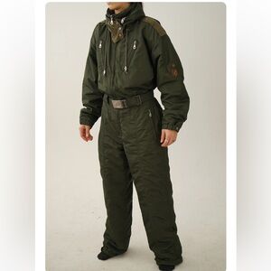 Vintage one piece Metropolis ski suit, retro dark green snow suit size 8